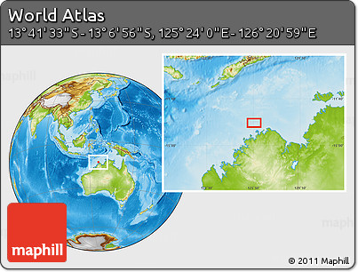 Physical Location Map of the Area around 13° 24' 15" S, 125° 52' 30" E