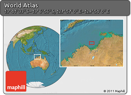Satellite Location Map of the Area around 13° 24' 15" S, 128° 25' 30" E
