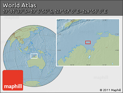 Savanna Style Location Map of the Area around 13° 24' 15" S, 128° 25' 30" E, hill shading