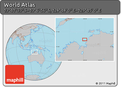 Gray Location Map of the Area around 13° 24' 15" S, 129° 16' 30" E