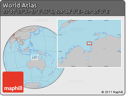 Gray Location Map of the Area around 13° 24' 15" S, 129° 16' 30" E