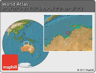 Satellite Location Map of the Area around 13° 24' 15" S, 129° 16' 30" E