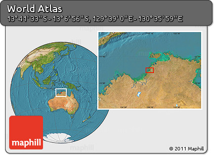Satellite Location Map of the Area around 13° 24' 15" S, 130° 7' 30" E