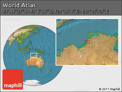Satellite Location Map of the Area around 13° 24' 15" S, 130° 7' 30" E