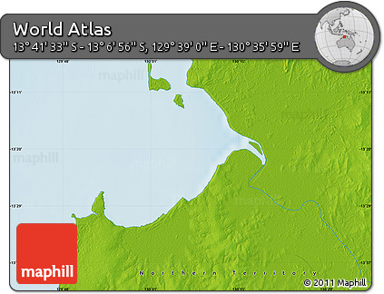 Physical Map of the Area around 13° 24' 15" S, 130° 7' 30" E