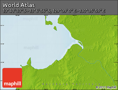 Physical Map of the Area around 13° 24' 15" S, 130° 7' 30" E