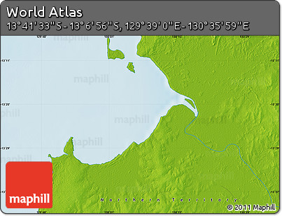 Physical Map of the Area around 13° 24' 15" S, 130° 7' 30" E