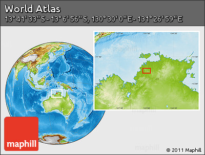 Physical Location Map of the Area around 13° 24' 15" S, 130° 58' 29" E