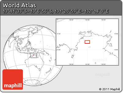 Blank Location Map of the Area around 13° 24' 15" S, 131° 49' 29" E