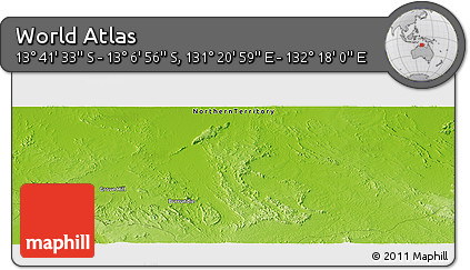 Physical Panoramic Map of the Area around 13° 24' 15" S, 131° 49' 29" E