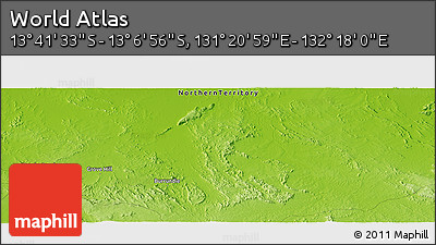 Physical Panoramic Map of the Area around 13° 24' 15" S, 131° 49' 29" E