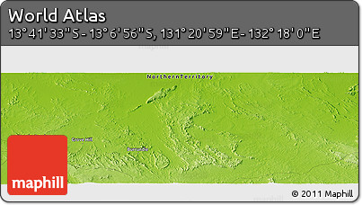 Physical Panoramic Map of the Area around 13° 24' 15" S, 131° 49' 29" E
