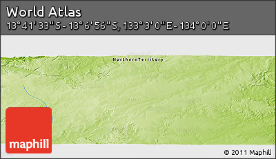 Physical Panoramic Map of the Area around 13° 24' 15" S, 133° 31' 30" E