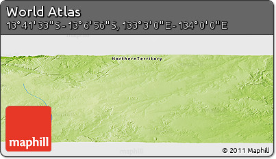 Physical Panoramic Map of the Area around 13° 24' 15" S, 133° 31' 30" E