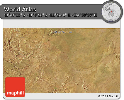 Satellite 3D Map of the Area around 13° 24' 15" S, 134° 22' 30" E