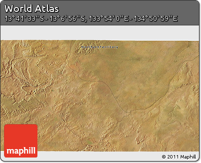 Satellite 3D Map of the Area around 13° 24' 15" S, 134° 22' 30" E