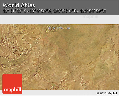 Satellite 3D Map of the Area around 13° 24' 15" S, 134° 22' 30" E