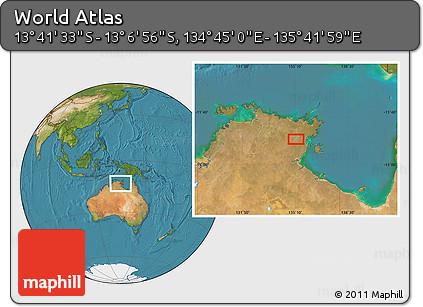 Satellite Location Map of the Area around 13° 24' 15" S, 135° 13' 29" E