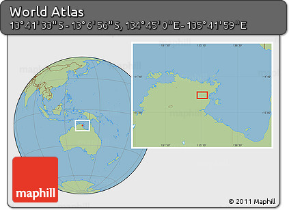 Savanna Style Location Map of the Area around 13° 24' 15" S, 135° 13' 29" E