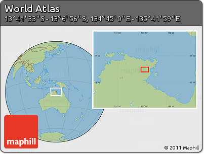 Savanna Style Location Map of the Area around 13° 24' 15" S, 135° 13' 29" E