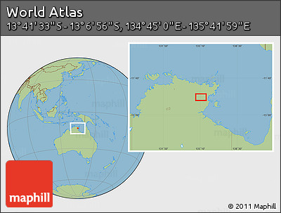 Savanna Style Location Map of the Area around 13° 24' 15" S, 135° 13' 29" E