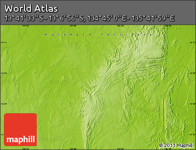 Physical Map of the Area around 13° 24' 15" S, 135° 13' 29" E