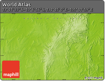 Physical Map of the Area around 13° 24' 15" S, 135° 13' 29" E