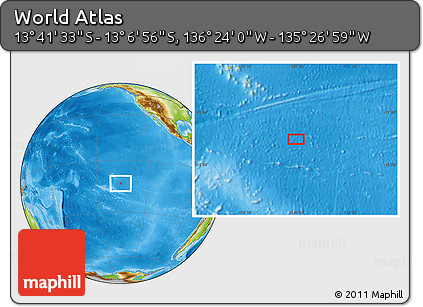 Physical Location Map of the Area around 13° 24' 15" S, 135° 55' 30" W