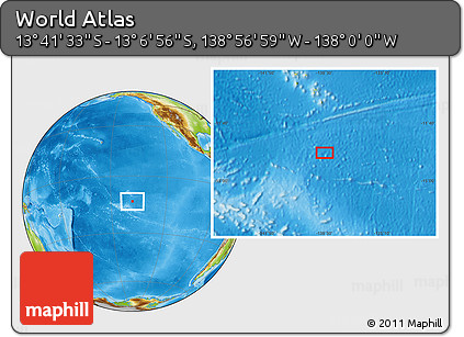 Physical Location Map of the Area around 13° 24' 15" S, 138° 28' 29" W