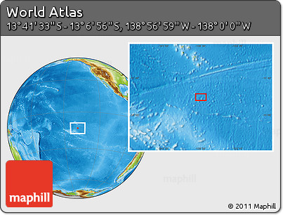 Physical Location Map of the Area around 13° 24' 15" S, 138° 28' 29" W