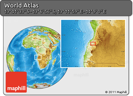 Physical Location Map of the Area around 13° 24' 15" S, 13° 40' 30" E