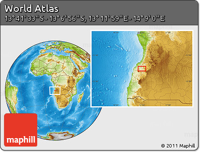 Physical Location Map of the Area around 13° 24' 15" S, 13° 40' 30" E