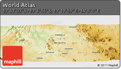 Physical Panoramic Map of the Area around 13° 24' 15" S, 13° 40' 30" E
