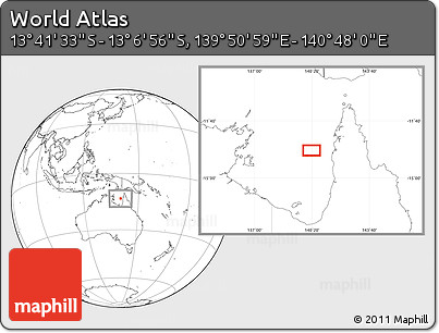 Blank Location Map of the Area around 13° 24' 15" S, 140° 19' 29" E