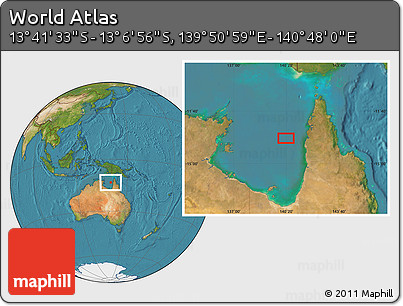 Satellite Location Map of the Area around 13° 24' 15" S, 140° 19' 29" E