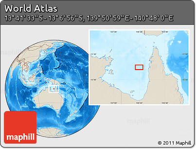 Shaded Relief Location Map of the Area around 13° 24' 15" S, 140° 19' 29" E