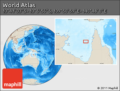 Shaded Relief Location Map of the Area around 13° 24' 15" S, 140° 19' 29" E
