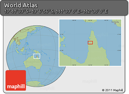 Savanna Style Location Map of the Area around 13° 24' 15" S, 142° 1' 30" E