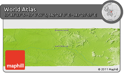 Physical Panoramic Map of the Area around 13° 24' 15" S, 142° 52' 30" E