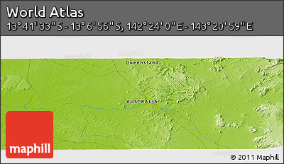 Physical Panoramic Map of the Area around 13° 24' 15" S, 142° 52' 30" E