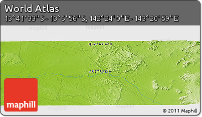 Physical Panoramic Map of the Area around 13° 24' 15" S, 142° 52' 30" E