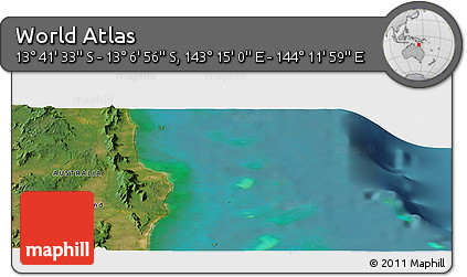 Satellite Panoramic Map of the Area around 13° 24' 15" S, 143° 43' 29" E