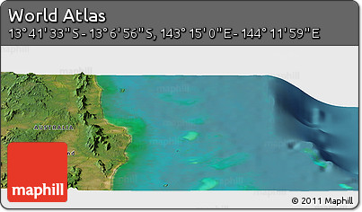 Satellite Panoramic Map of the Area around 13° 24' 15" S, 143° 43' 29" E