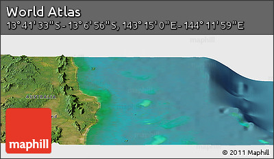 Satellite Panoramic Map of the Area around 13° 24' 15" S, 143° 43' 29" E