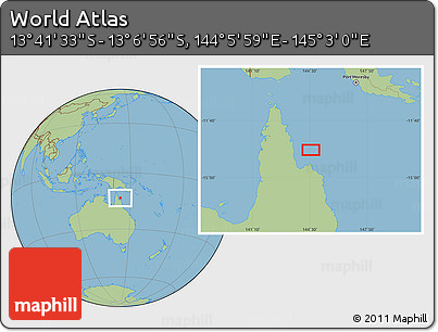 Savanna Style Location Map of the Area around 13° 24' 15" S, 144° 34' 29" E