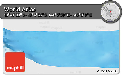 Physical Panoramic Map of the Area around 13° 24' 15" S, 144° 34' 29" E