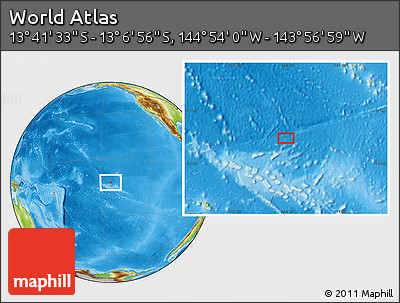 Physical Location Map of the Area around 13° 24' 15" S, 144° 25' 30" W