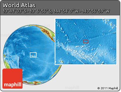 Physical Location Map of the Area around 13° 24' 15" S, 144° 25' 30" W