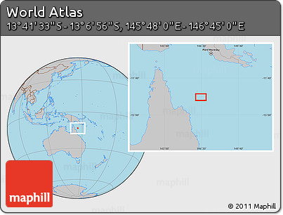 Gray Location Map of the Area around 13° 24' 15" S, 146° 16' 30" E