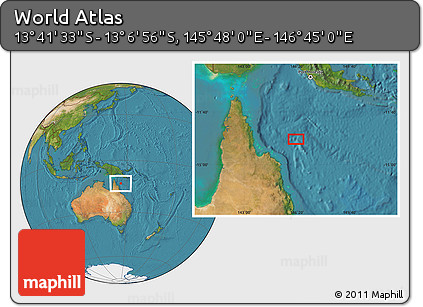 Satellite Location Map of the Area around 13° 24' 15" S, 146° 16' 30" E